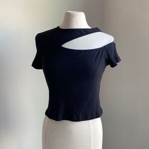 SHEIN Cut-Out Cropped Ribbed Top Womens Sz Large Black